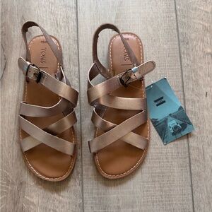 TOMS Metallic Rose Gold Cross-Strap Slingback Sandals Size 6.5 Summer Boho Cute
